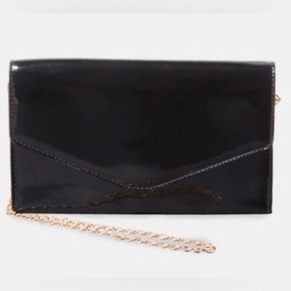 Steve Madden Bworldly Black Patent Shoulder Purse Golden chain Perfect party bag